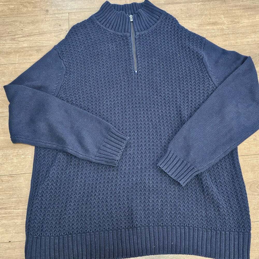 Calvin Klein Mens XXL Navy Blue Quarter Zip Textured Knit Cotton Sweater 2XL - Picture 2 of 8